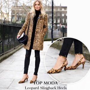Top Moda Leopard Print Slingback 2” Kitten Heels Pointed Toe Sexy Chic Size 7.5